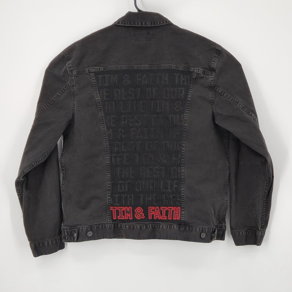 Cowgirl Western Lucky Brand Tim & Faith Fan Club denim Jean jacket sz XL Black
